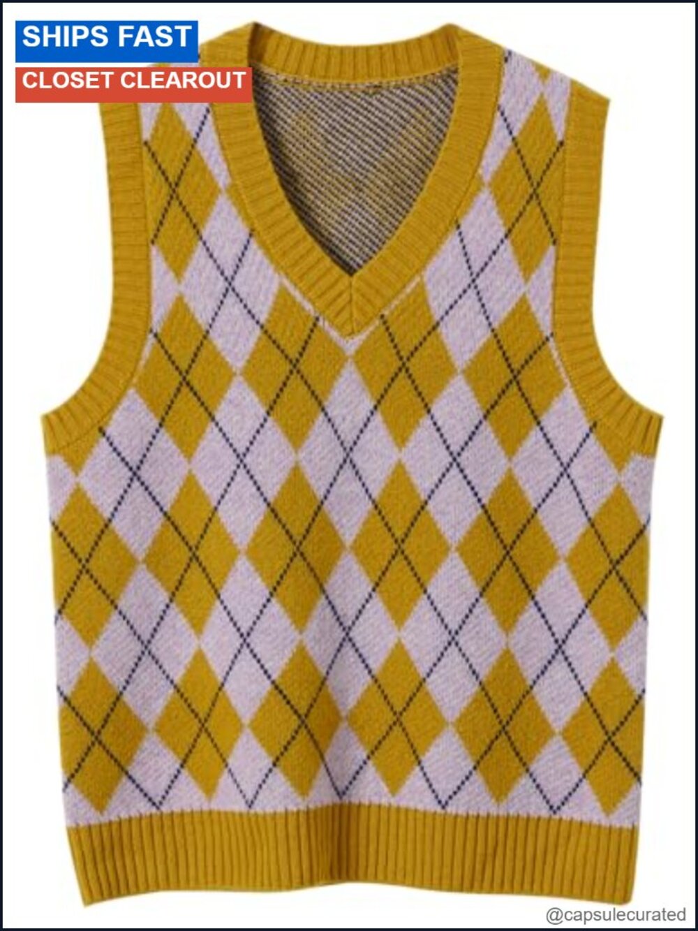 Women's 100% Merino Wool Sleeveless Sweater Vest Diamond Lattice V-Neck Knit
